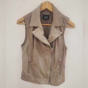 Lamarque Edusa Moto Biker Lamb Leather Zipper Vest Tan Size S